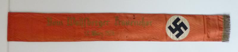 Third Reich :  Silk Funeral Sash from the Wolfsberg Ladies Choir, 13th March 1938., 13 March