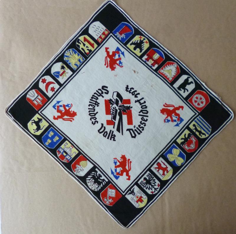 Third Reich : Printed Silk Souvenir Handkerchief of the 1937 Reichsausstellung Schaffendes Volk in Düsseldorf.