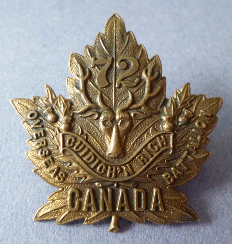 Canada :  72nd (Seaforth Highlanders) Infantry Battalion Overseas Service Cap Badge