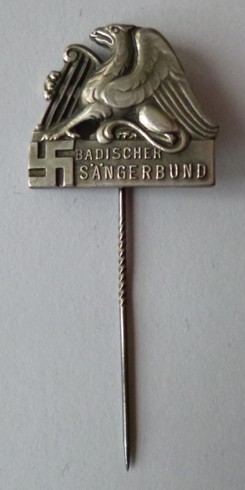 Third Reich : Badische Sängerbund 3rd -Pattern Membership Stick-pin Lapel-badge.