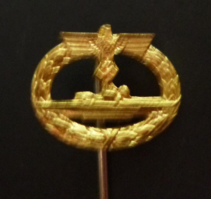 Third Reich : U-Boot-Kriegsabzeichen (U-Boat War-badge) Stickpin Miniature Lapel-badge.