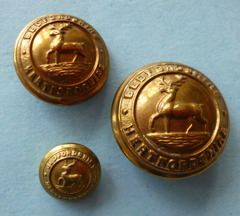 Three Bedfordshire & Hertfordshire Regimental Brass Buttons.